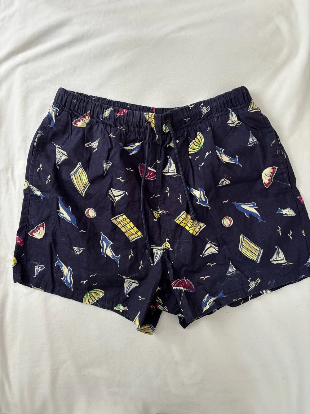 Vintage GOTTEX Men's Navy Retro Beach Print Swim Shorts Size Small